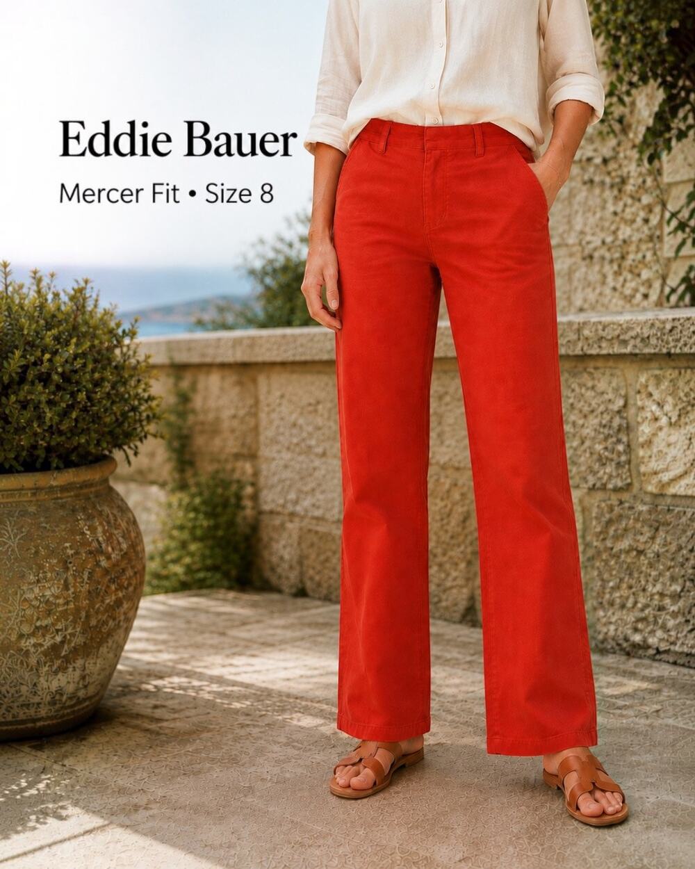 Eddie Bauer Mercer Fit Orange Red Cotton Bootcut Chino Pants Women’s Size 8